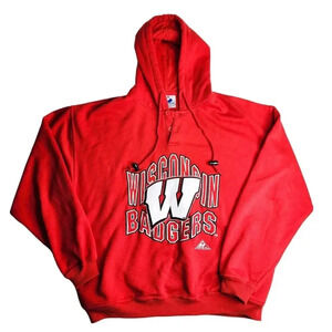 90s Apex One Wisconsin Badgers Hoodie Sweatshirt Embroidered Red Button‎ Size XL